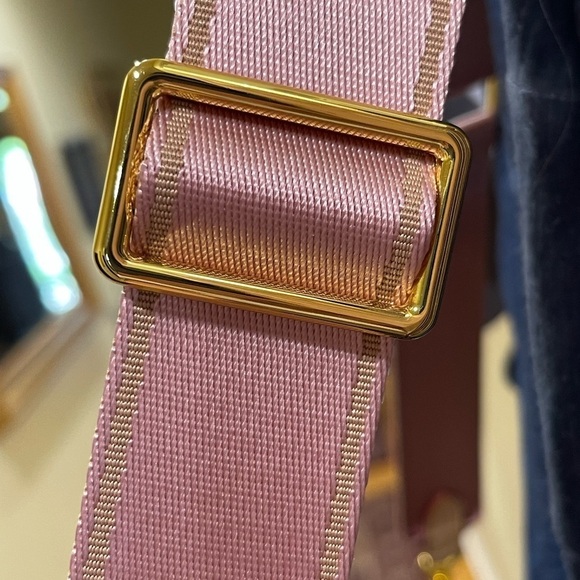 NWT Pink Beige stripe Adjustable Wide Crossbody Strap w/Leather & Gold Hardware - Picture 6 of 11